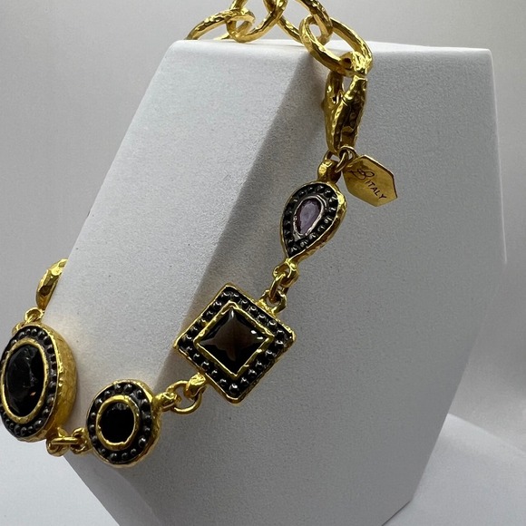 Bronzallure Italy Bracelet Gold-Tone Bronze Multi-Stone Designer Jewelry Signed - Picture 3 of 8